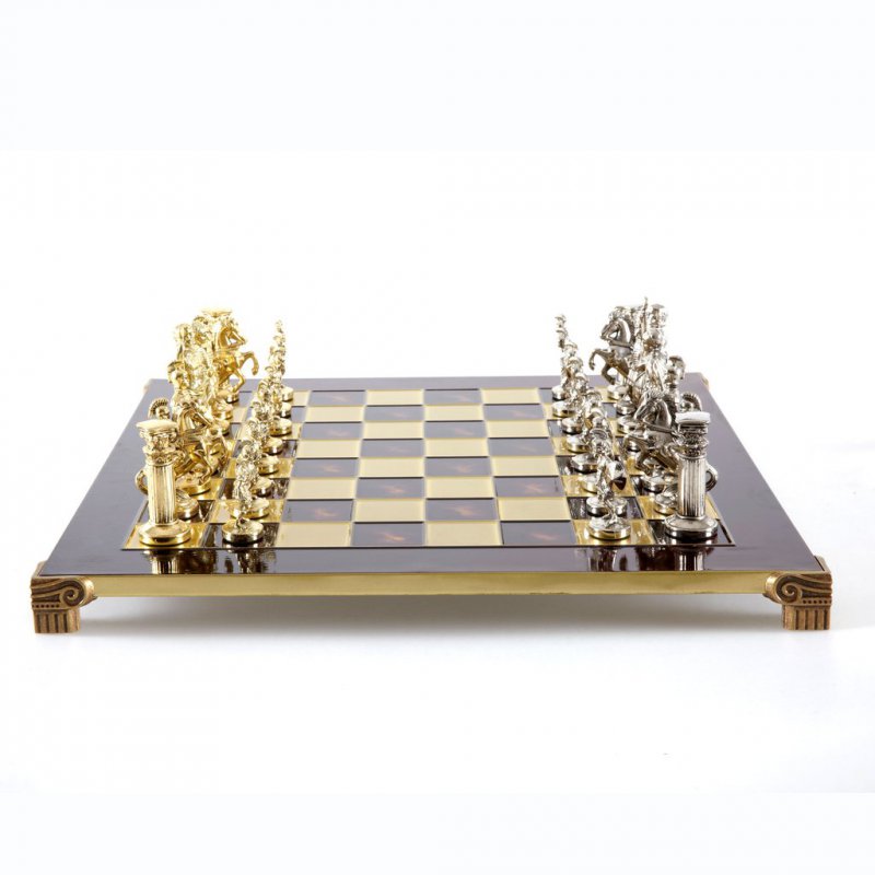 Šachy Řecko figurky zlaté a stříbrné velké modrá deska
